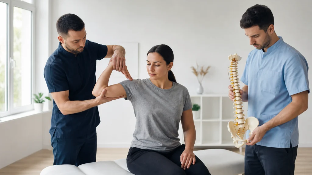 Illustration éditoriale pour l’article « Différence ostéopathe chiropraticien : le comparatif 2026 »