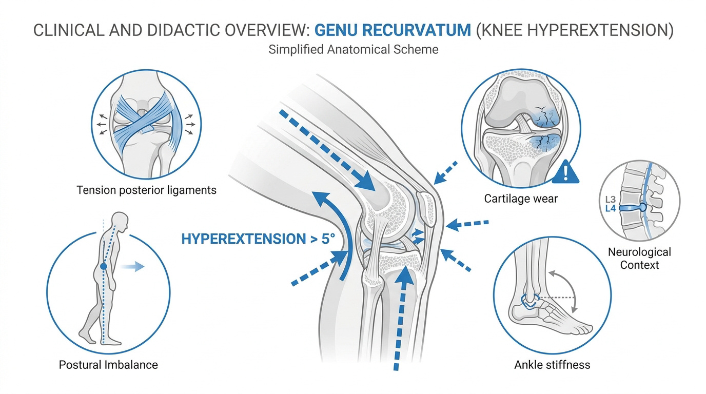 Illustration clinique du genu recurvatum montrant l'hyperextension du genou