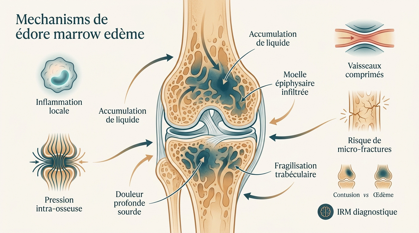 Schéma des mécanismes de l'oedème médullaire osseux au niveau du genou