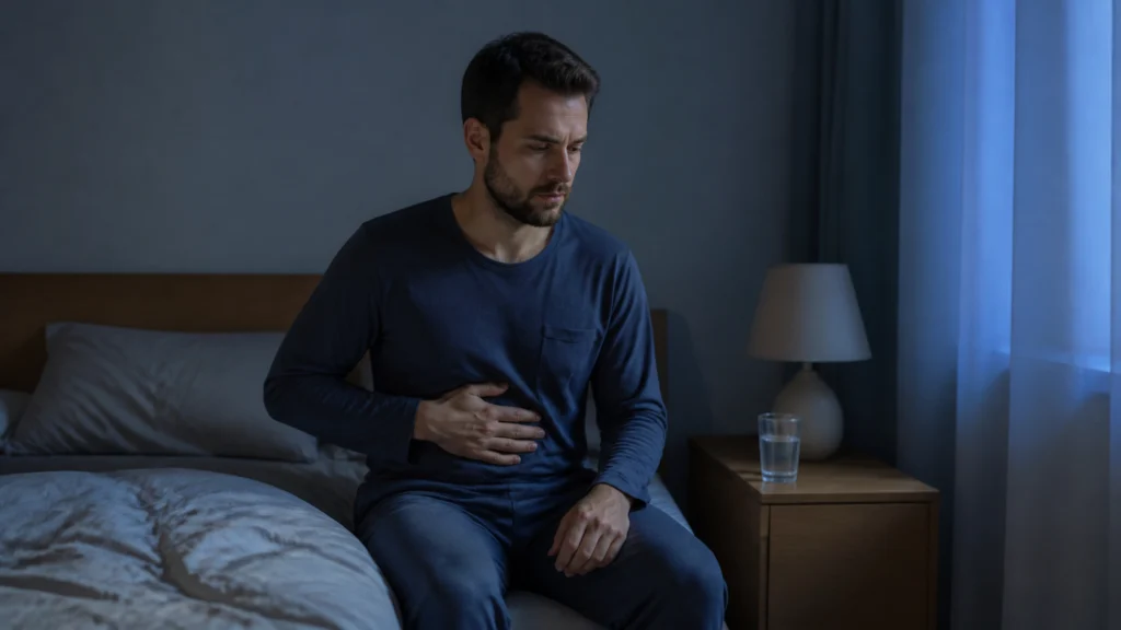Illustration éditoriale pour l’article « Réveil nocturne foie : comprendre et stopper vos insomnies »